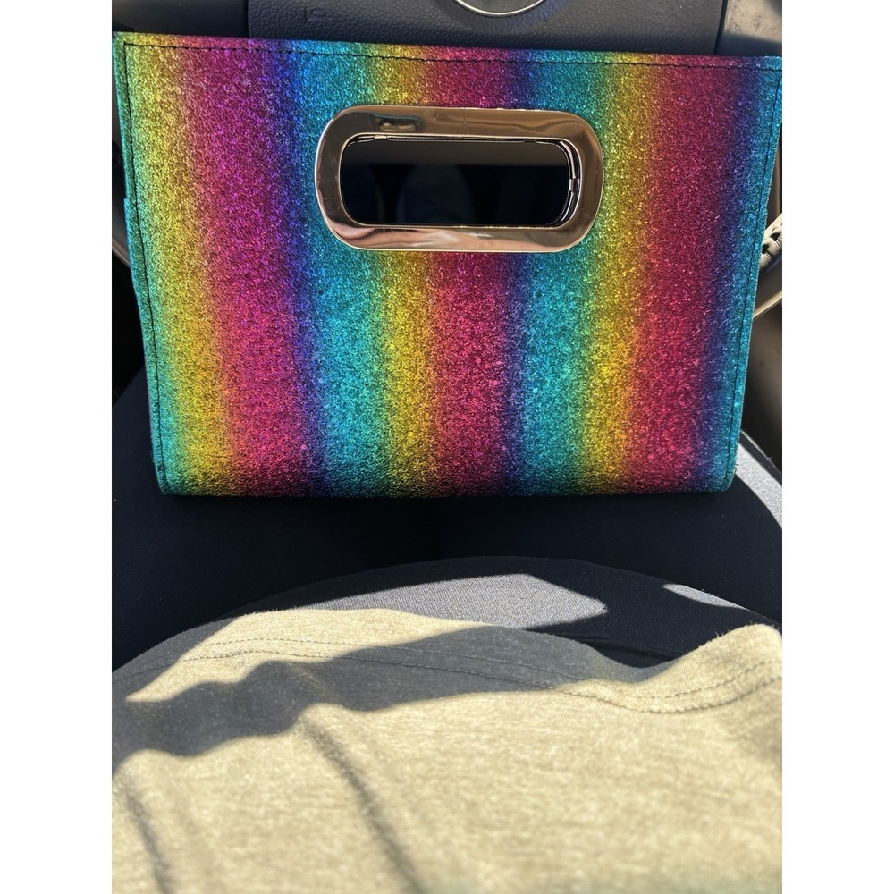 Unbranded Multicolor Rainbow Clutch Purse‎ Handbag Gold Hardware Magnet Closure